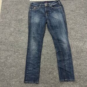 VGS Jeans Womens Size 10 Dark Wash Skinny Studded Pocket Whiskered Stretch Denim